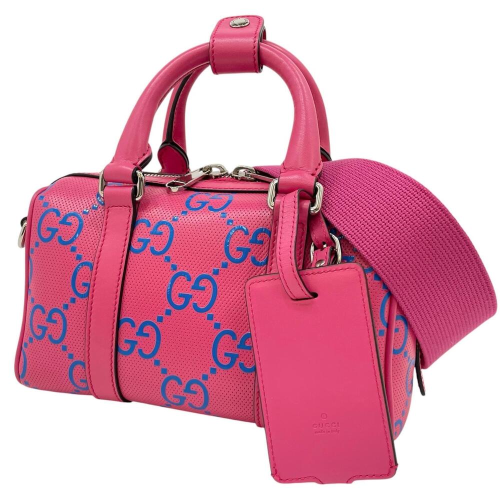 GUCCI GG Embossed Blue Band Shoulder Bag Handbag Pink